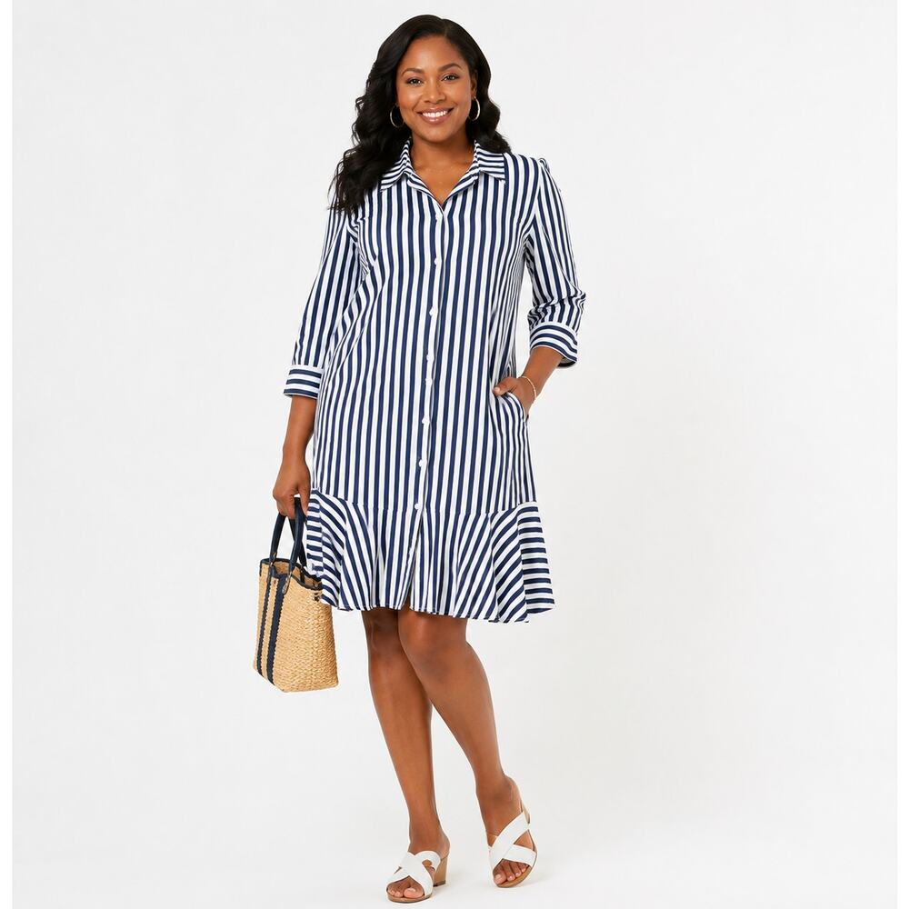Attitudes by Renee Blue & White Striped Button-Down Shirt Dress - Size XL NWT